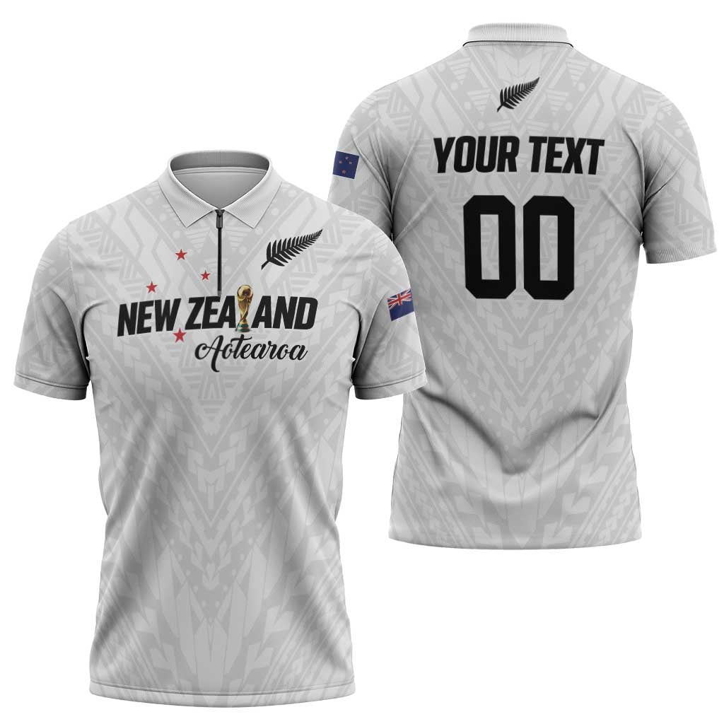 Custom Football New Zealand Zipper Polo Shirt Aotearoa United White Version - Polynesian Pride