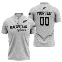 Custom Football New Zealand Zipper Polo Shirt Aotearoa United White Version - Polynesian Pride