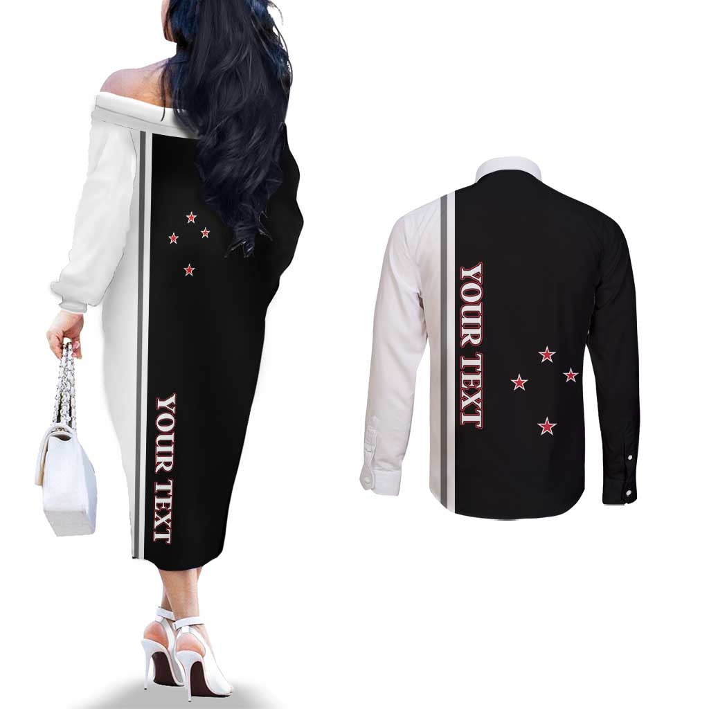 Personalised New Zealand 2025 Archery Basic Couples Matching Off The Shoulder Long Sleeve Dress and Long Sleeve Button Shirt Archery NZ LT01 - Polynesian Pride