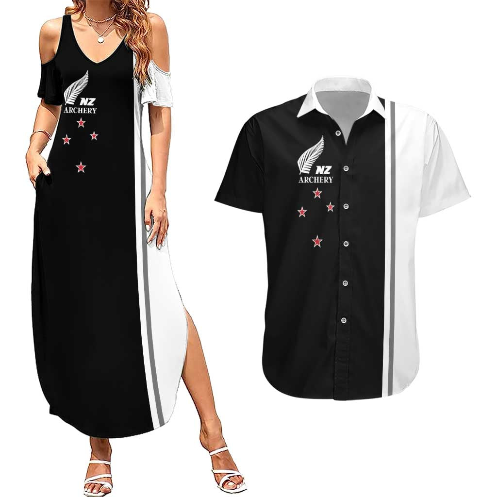 Personalised New Zealand 2025 Archery Basic Couples Matching Summer Maxi Dress and Hawaiian Shirt Archery NZ