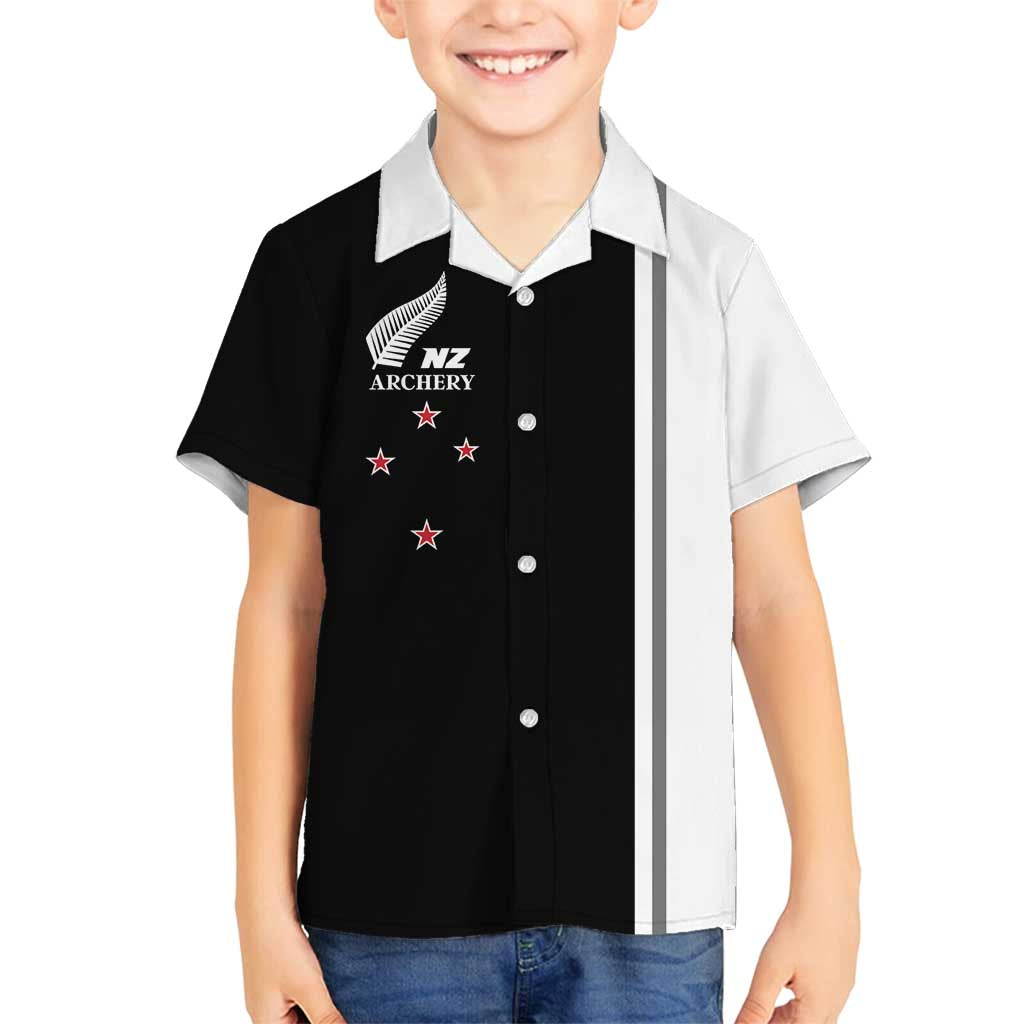 Personalised New Zealand 2025 Archery Basic Family Matching Long Sleeve Bodycon Dress and Hawaiian Shirt Archery NZ LT01 Son's Shirt Black - Polynesian Pride