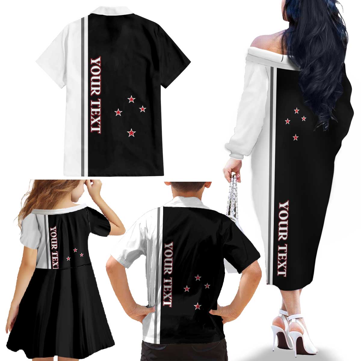 Personalised New Zealand 2025 Archery Basic Family Matching Off The Shoulder Long Sleeve Dress and Hawaiian Shirt Archery NZ