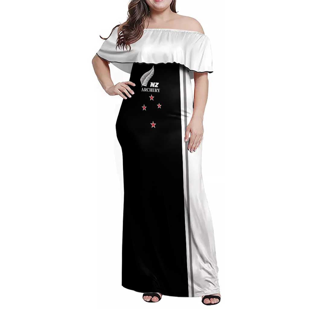 Personalised New Zealand 2025 Archery Basic Family Matching Off Shoulder Maxi Dress and Hawaiian Shirt Archery NZ