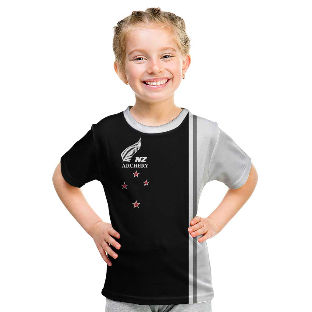 Personalised New Zealand 2025 Archery Basic Kid T Shirt Archery NZ LT01 Black - Polynesian Pride