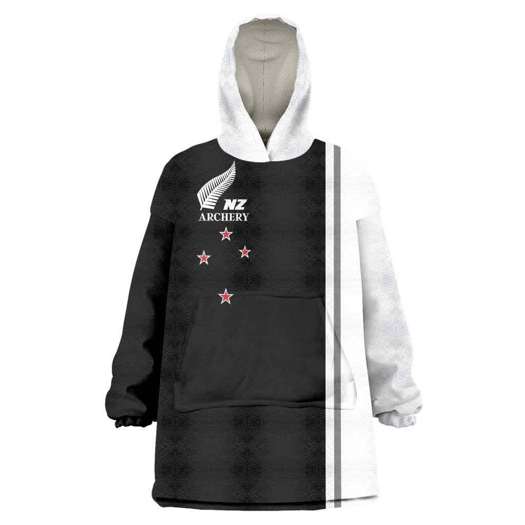 Personalised New Zealand 2025 Archery Basic Wearable Blanket Hoodie Archery NZ LT01 One Size Black - Polynesian Pride