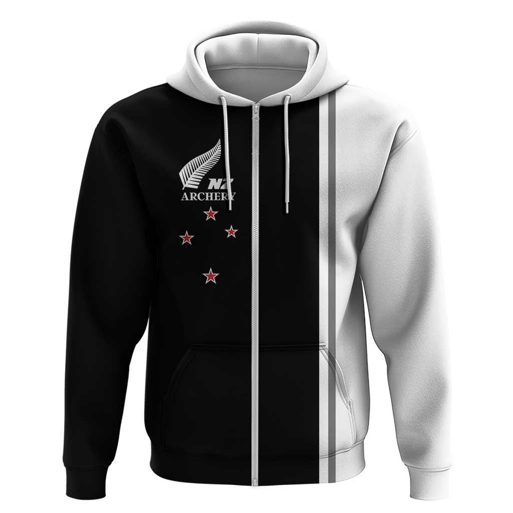 Personalised New Zealand 2025 Archery Basic Zip Hoodie Archery NZ LT01 Zip Hoodie Black - Polynesian Pride