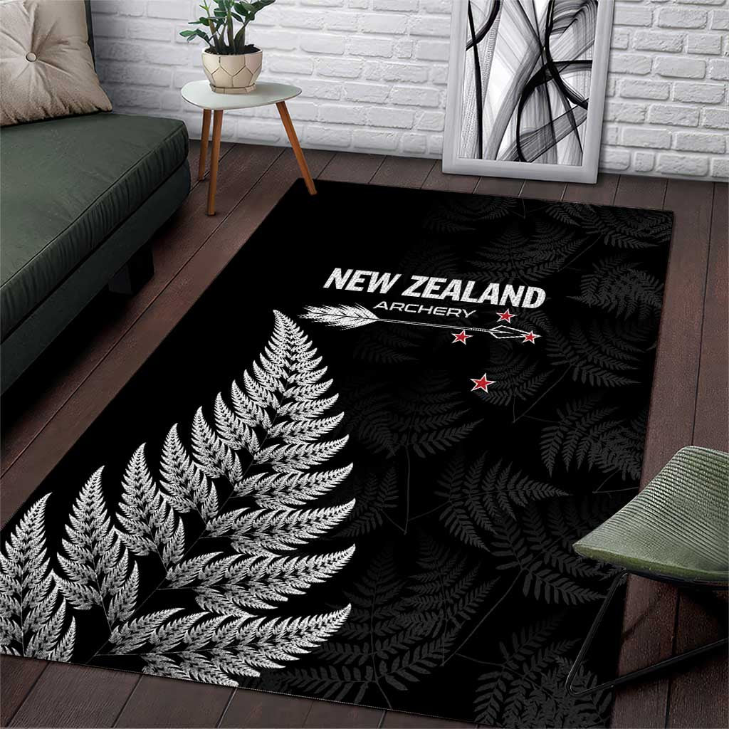 New Zealand 2025 Archery Area Rug Aotearoa Silver Arrows Black