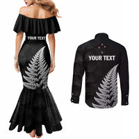Personalised New Zealand 2025 Archery Couples Matching Mermaid Dress and Long Sleeve Button Shirt Aotearoa Silver Arrows Black