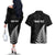 Personalised New Zealand 2025 Archery Couples Matching Off The Shoulder Long Sleeve Dress and Hawaiian Shirt Aotearoa Silver Arrows Black