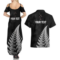 Personalised New Zealand 2025 Archery Couples Matching Summer Maxi Dress and Hawaiian Shirt Aotearoa Silver Arrows Black