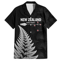 Personalised New Zealand 2025 Archery Family Matching Long Sleeve Bodycon Dress and Hawaiian Shirt Aotearoa Silver Arrows Black LT01 Dad's Shirt - Short Sleeve Black - Polynesian Pride