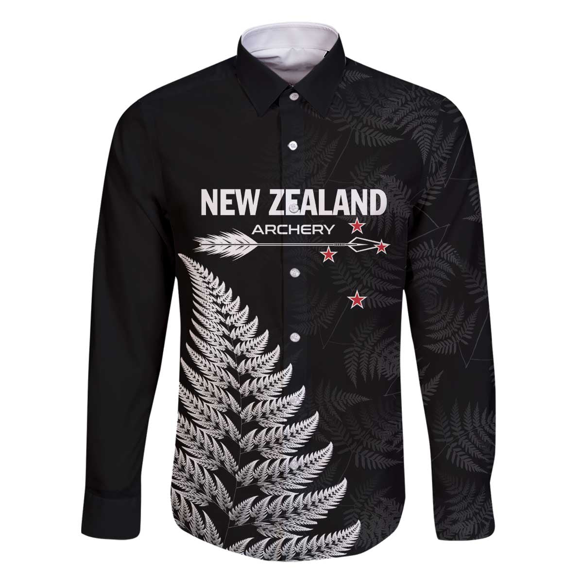 Personalised New Zealand 2025 Archery Family Matching Off The Shoulder Long Sleeve Dress and Hawaiian Shirt Aotearoa Silver Arrows Black