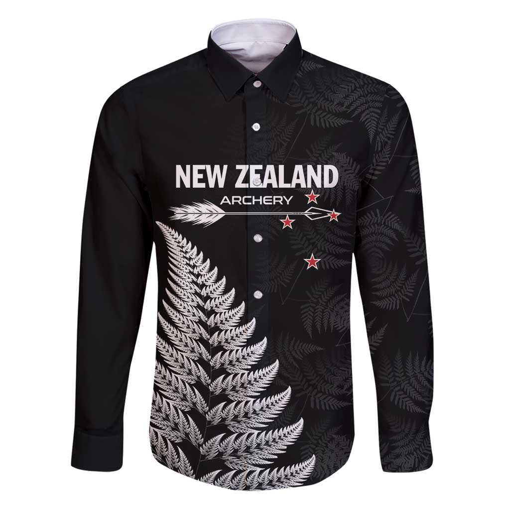 Personalised New Zealand 2025 Archery Family Matching Puletasi and Hawaiian Shirt Aotearoa Silver Arrows Black