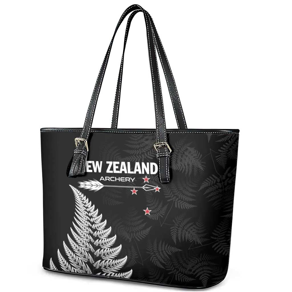 New Zealand 2025 Archery Leather Tote Bag Aotearoa Silver Arrows Black LT01 - Polynesian Pride