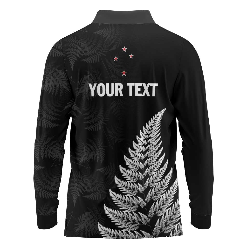 Personalised New Zealand 2025 Archery Long Sleeve Polo Shirt Aotearoa Silver Arrows Black