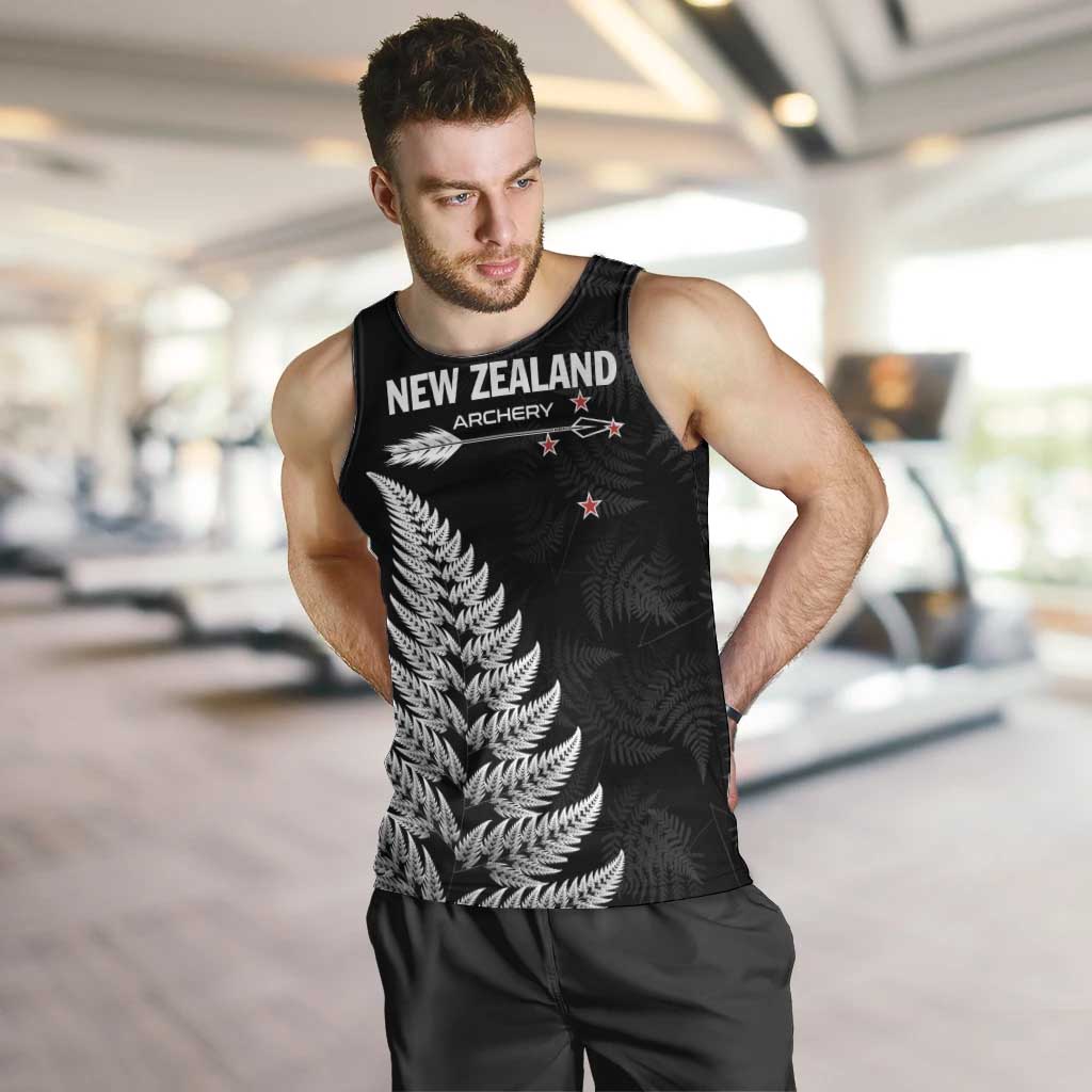 Personalised New Zealand 2025 Archery Men Tank Top Aotearoa Silver Arrows Black