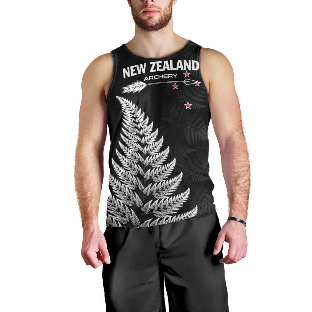 Personalised New Zealand 2025 Archery Men Tank Top Aotearoa Silver Arrows Black