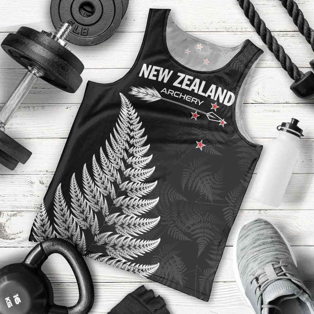 Personalised New Zealand 2025 Archery Men Tank Top Aotearoa Silver Arrows Black