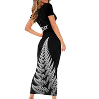 Personalised New Zealand 2025 Archery Short Sleeve Bodycon Dress Aotearoa Silver Arrows Black