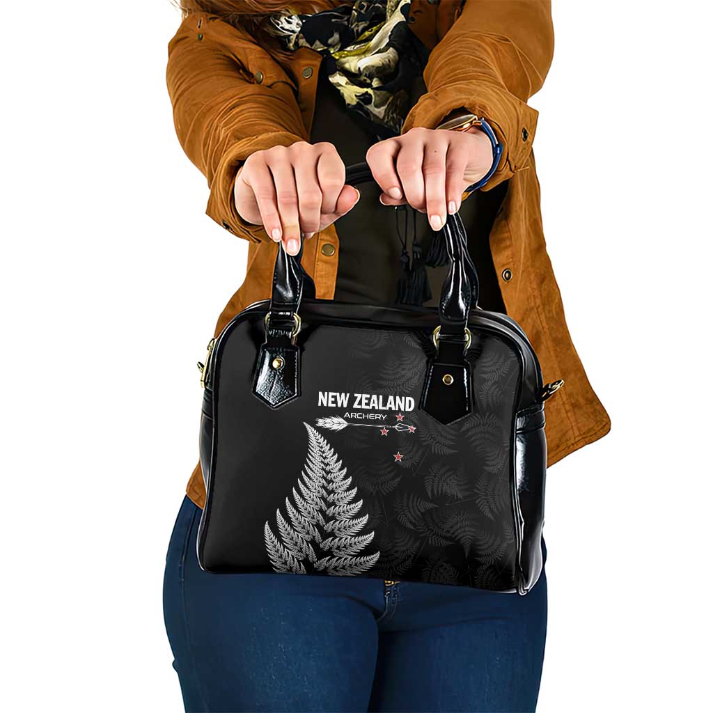 New Zealand 2025 Archery Shoulder Handbag Aotearoa Silver Arrows Black LT01 One Size Black - Polynesian Pride