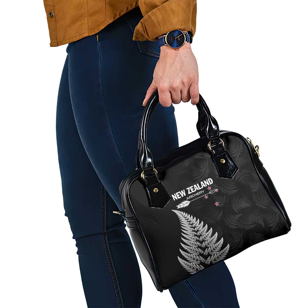 New Zealand 2025 Archery Shoulder Handbag Aotearoa Silver Arrows Black LT01 - Polynesian Pride