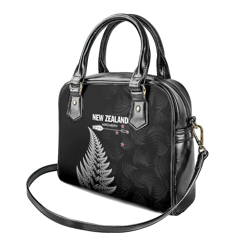 New Zealand 2025 Archery Shoulder Handbag Aotearoa Silver Arrows Black LT01 - Polynesian Pride