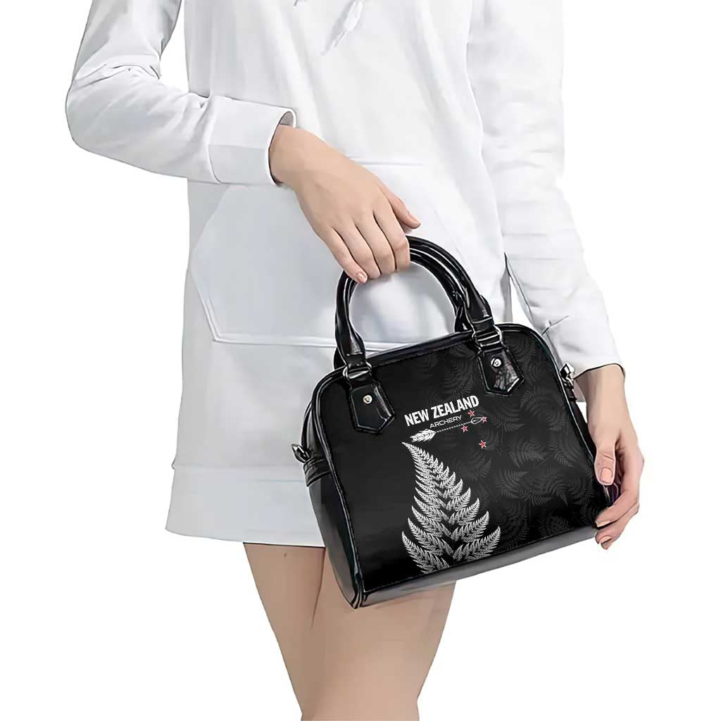 New Zealand 2025 Archery Shoulder Handbag Aotearoa Silver Arrows Black LT01 - Polynesian Pride