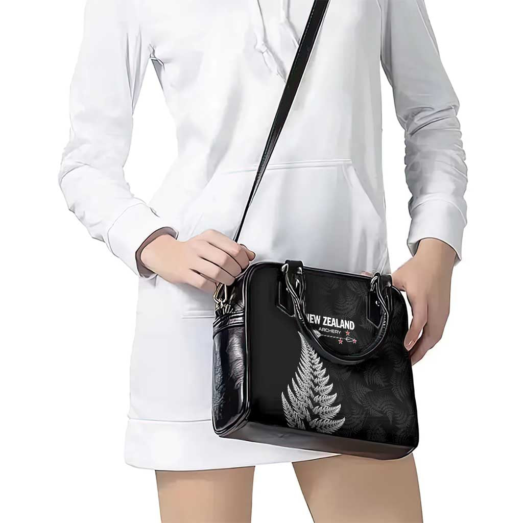 New Zealand 2025 Archery Shoulder Handbag Aotearoa Silver Arrows Black LT01 - Polynesian Pride