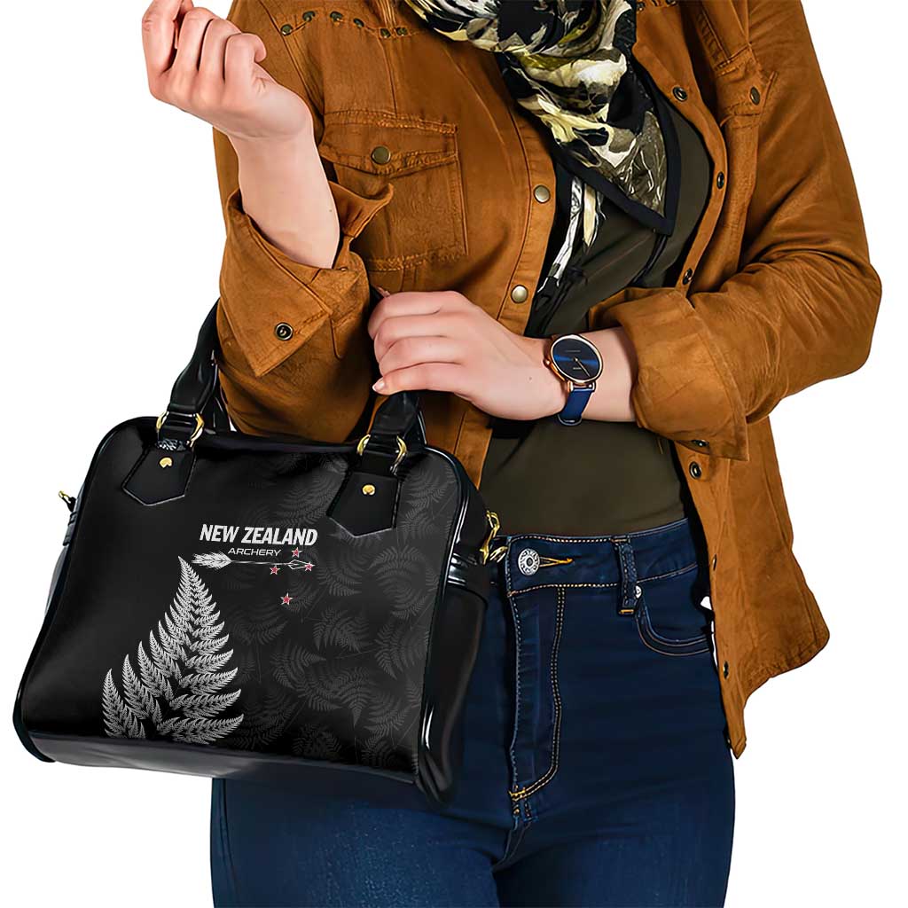 New Zealand 2025 Archery Shoulder Handbag Aotearoa Silver Arrows Black LT01 - Polynesian Pride