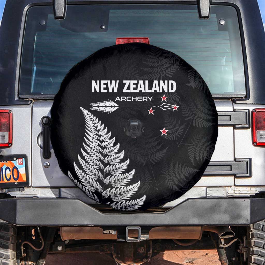 New Zealand 2025 Archery Spare Tire Cover Aotearoa Silver Arrows Black LT01 Black - Polynesian Pride