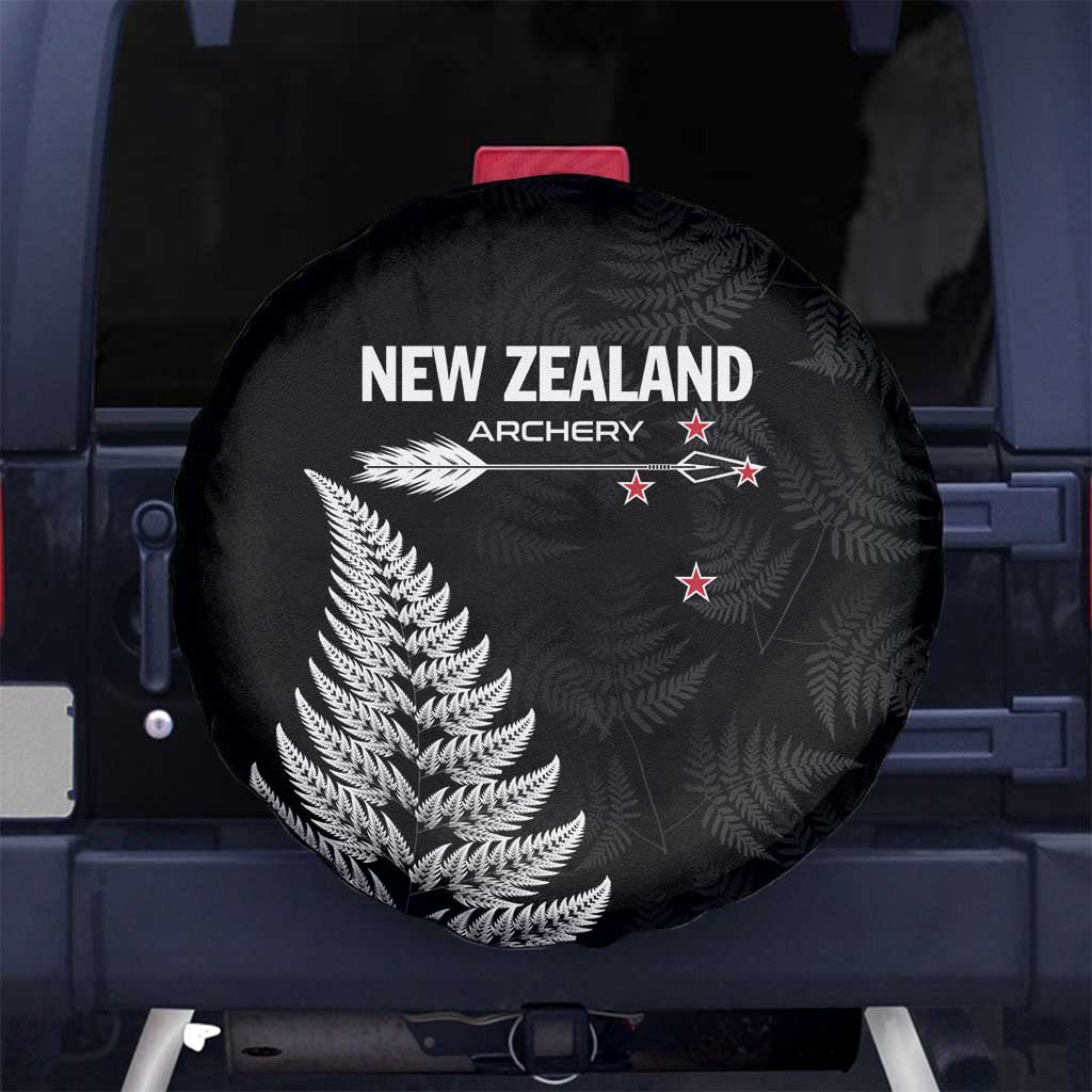 New Zealand 2025 Archery Spare Tire Cover Aotearoa Silver Arrows Black LT01 No hole Black - Polynesian Pride