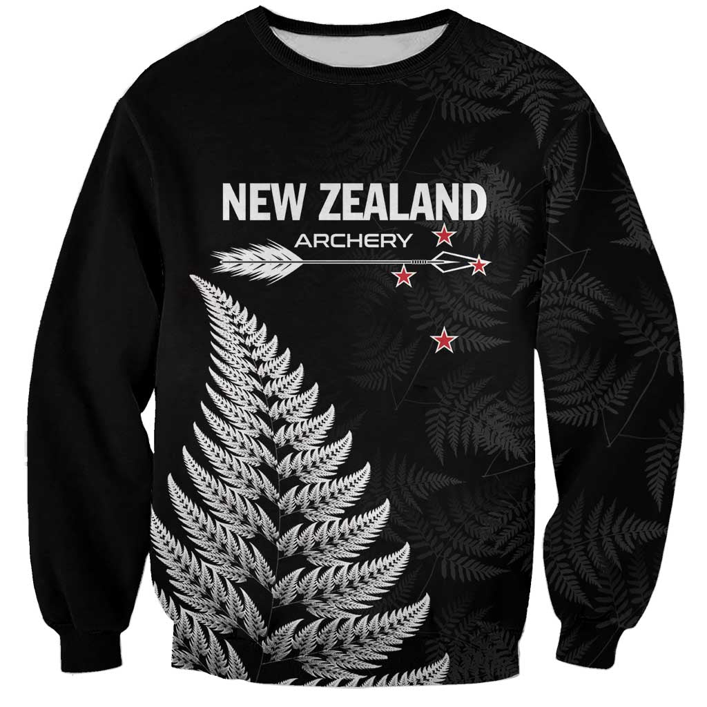 Personalised New Zealand 2025 Archery Sweatshirt Aotearoa Silver Arrows Black