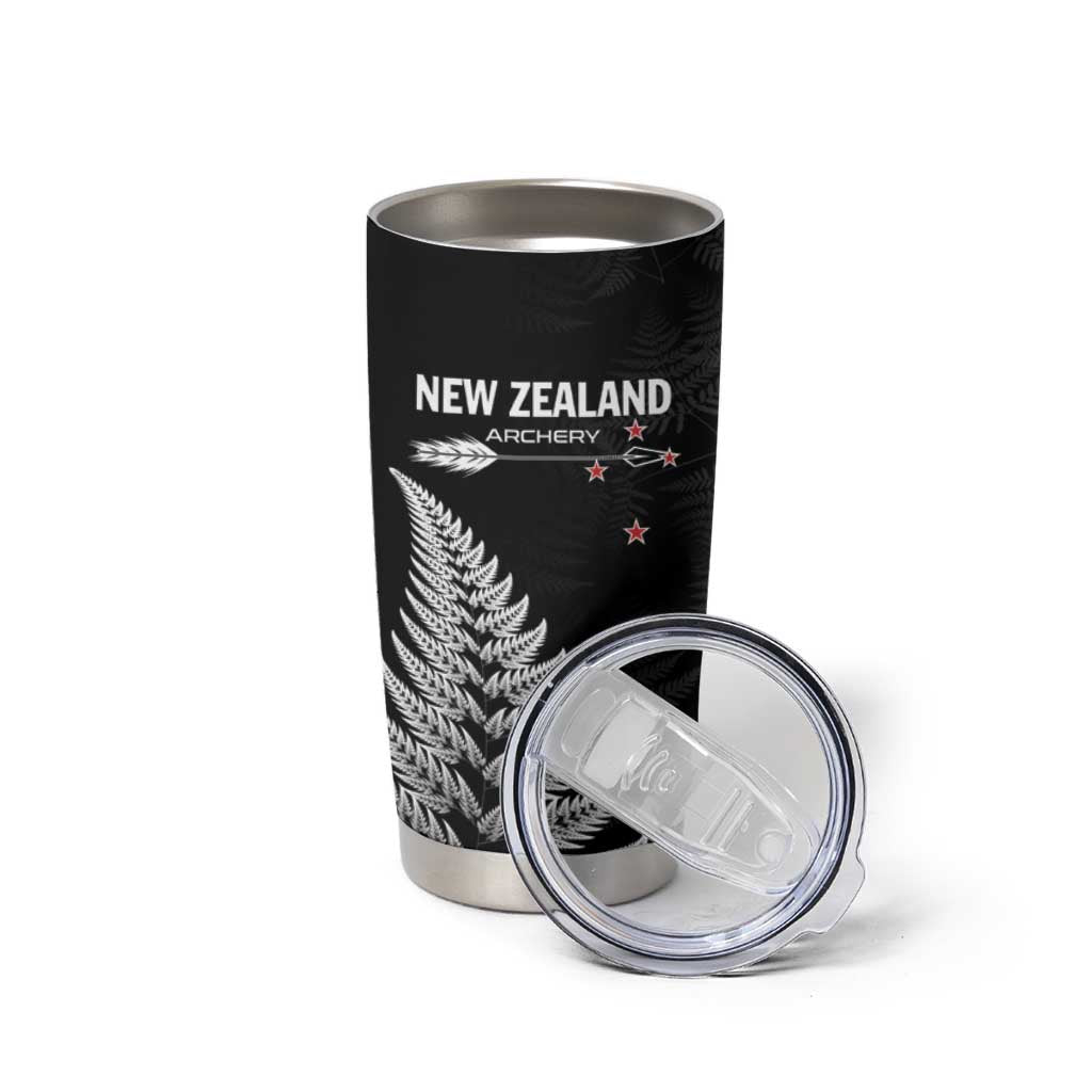 Personalised New Zealand 2025 Archery Tumbler Cup Aotearoa Silver Arrows Black