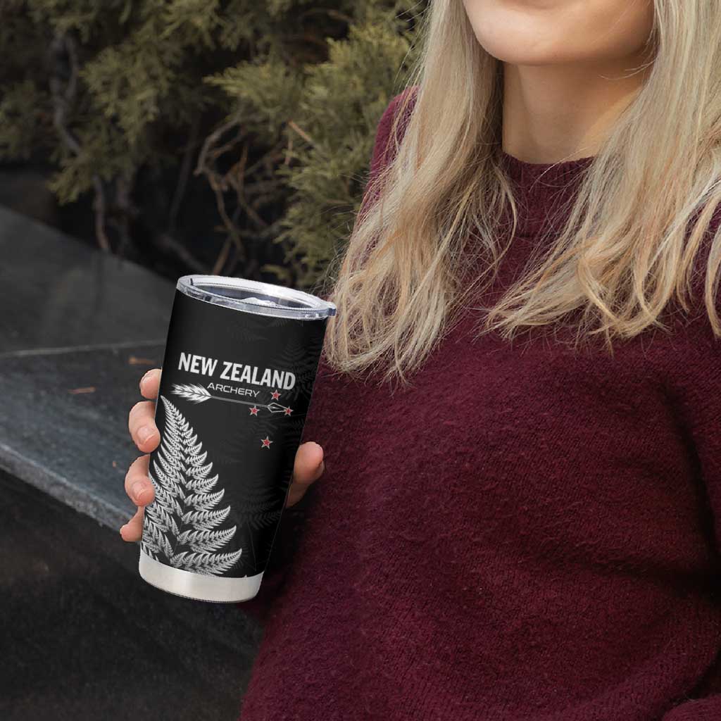 Personalised New Zealand 2025 Archery Tumbler Cup Aotearoa Silver Arrows Black