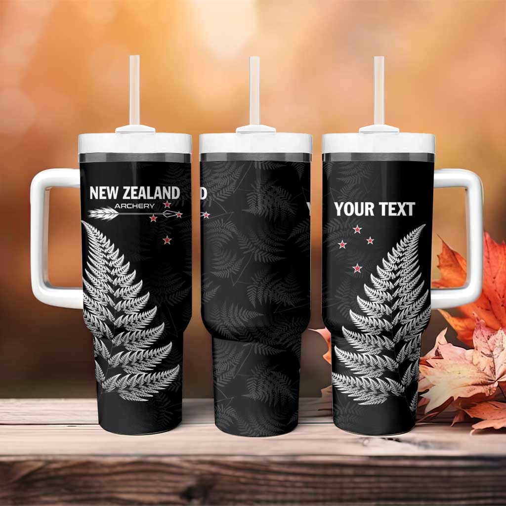 Personalised New Zealand 2025 Archery Tumbler With Handle Aotearoa Silver Arrows Black