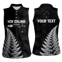 Personalised New Zealand 2025 Archery Women Sleeveless Polo Shirt Aotearoa Silver Arrows Black