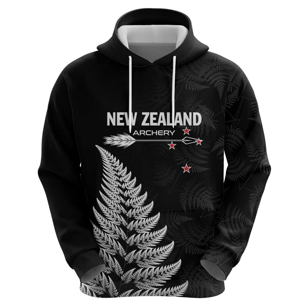 Personalised New Zealand 2025 Archery Zip Hoodie Aotearoa Silver Arrows Black LT01 - Polynesian Pride