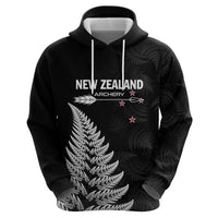 Personalised New Zealand 2025 Archery Zip Hoodie Aotearoa Silver Arrows Black LT01 - Polynesian Pride