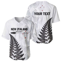 Personalised New Zealand 2025 Archery Baseball Jersey Aotearoa Silver Arrows White