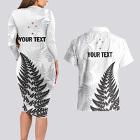 Personalised New Zealand 2025 Archery Couples Matching Long Sleeve Bodycon Dress and Hawaiian Shirt Aotearoa Silver Arrows White