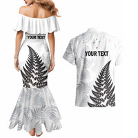 Personalised New Zealand 2025 Archery Couples Matching Mermaid Dress and Hawaiian Shirt Aotearoa Silver Arrows White