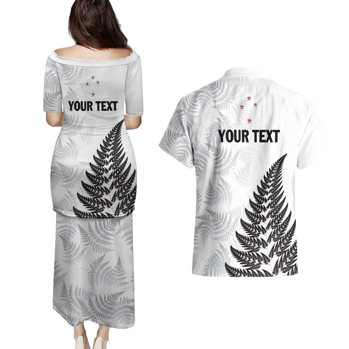 Personalised New Zealand 2025 Archery Couples Matching Puletasi and Hawaiian Shirt Aotearoa Silver Arrows White