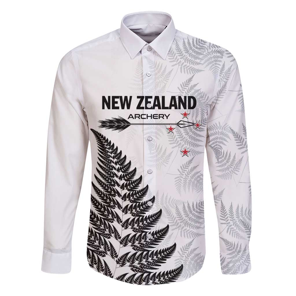 Personalised New Zealand 2025 Archery Family Matching Long Sleeve Bodycon Dress and Hawaiian Shirt Aotearoa Silver Arrows White LT01 Dad's Shirt - Long Sleeve White - Polynesian Pride