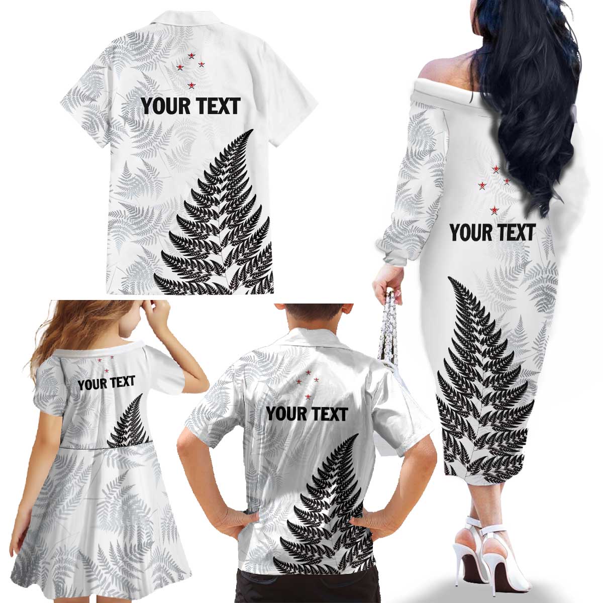 Personalised New Zealand 2025 Archery Family Matching Off The Shoulder Long Sleeve Dress and Hawaiian Shirt Aotearoa Silver Arrows White