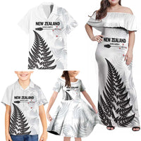 Personalised New Zealand 2025 Archery Family Matching Off Shoulder Maxi Dress and Hawaiian Shirt Aotearoa Silver Arrows White