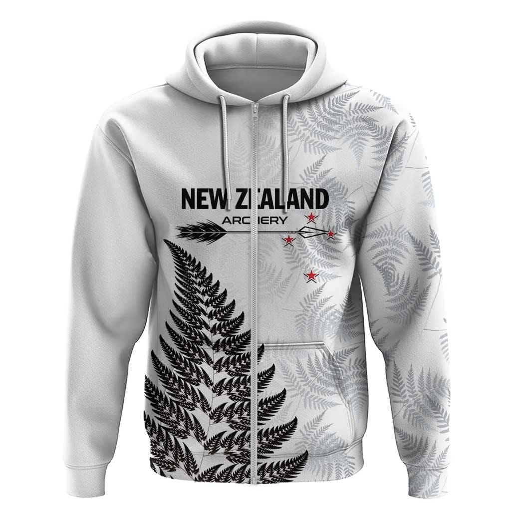 Personalised New Zealand 2025 Archery Hoodie Aotearoa Silver Arrows White