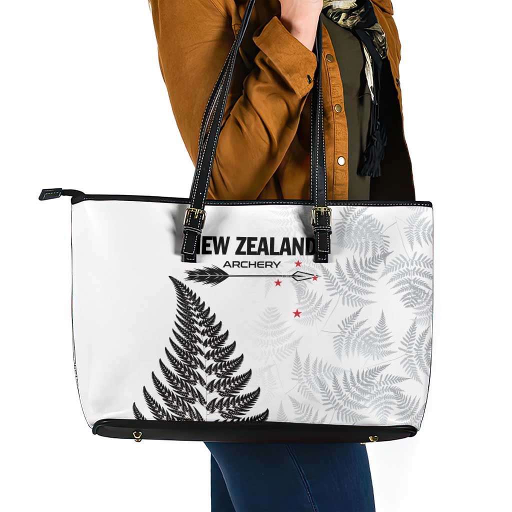 New Zealand 2025 Archery Leather Tote Bag Aotearoa Silver Arrows White LT01 - Polynesian Pride