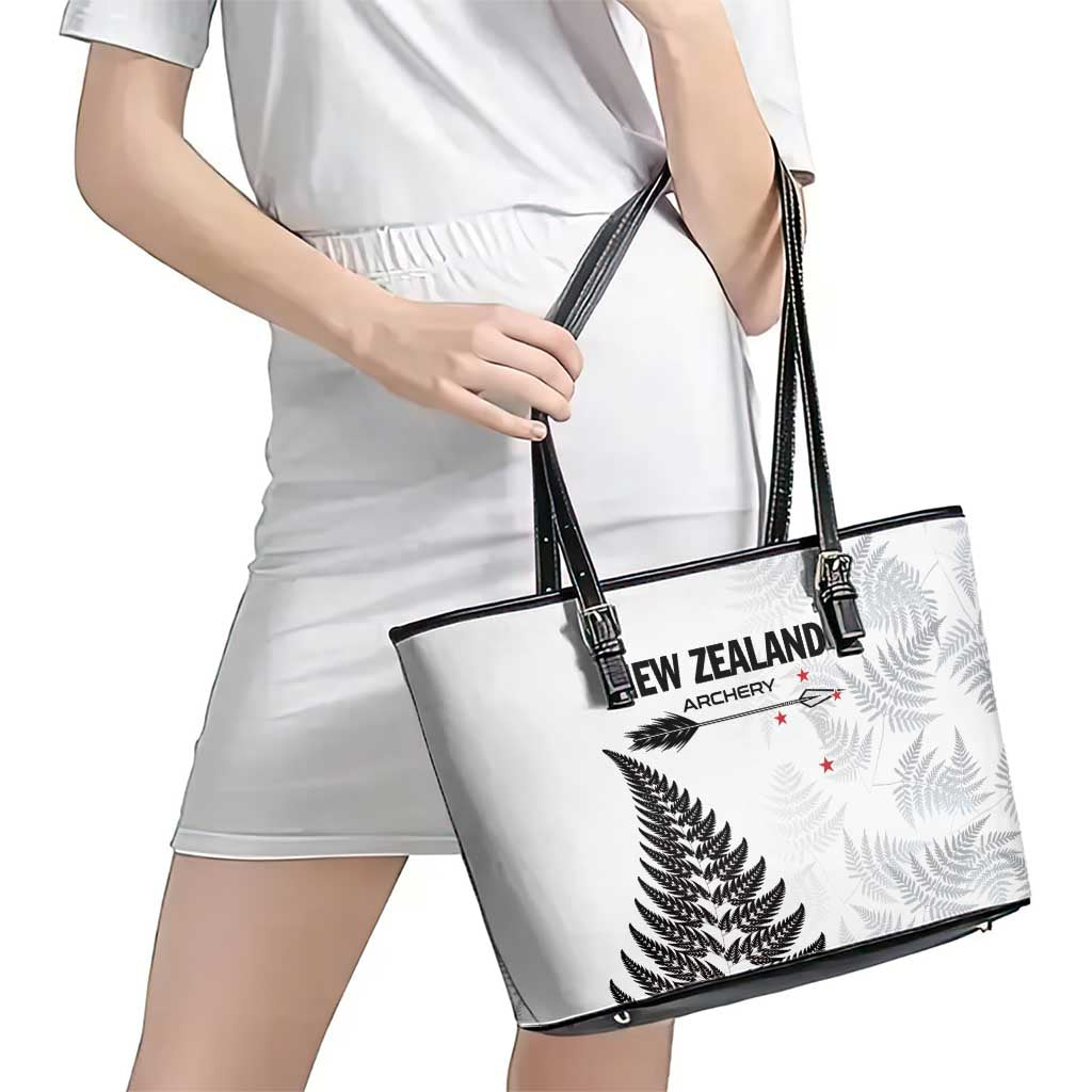 New Zealand 2025 Archery Leather Tote Bag Aotearoa Silver Arrows White LT01 - Polynesian Pride