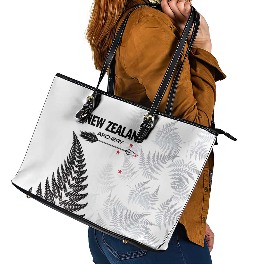 New Zealand 2025 Archery Leather Tote Bag Aotearoa Silver Arrows White LT01 - Polynesian Pride