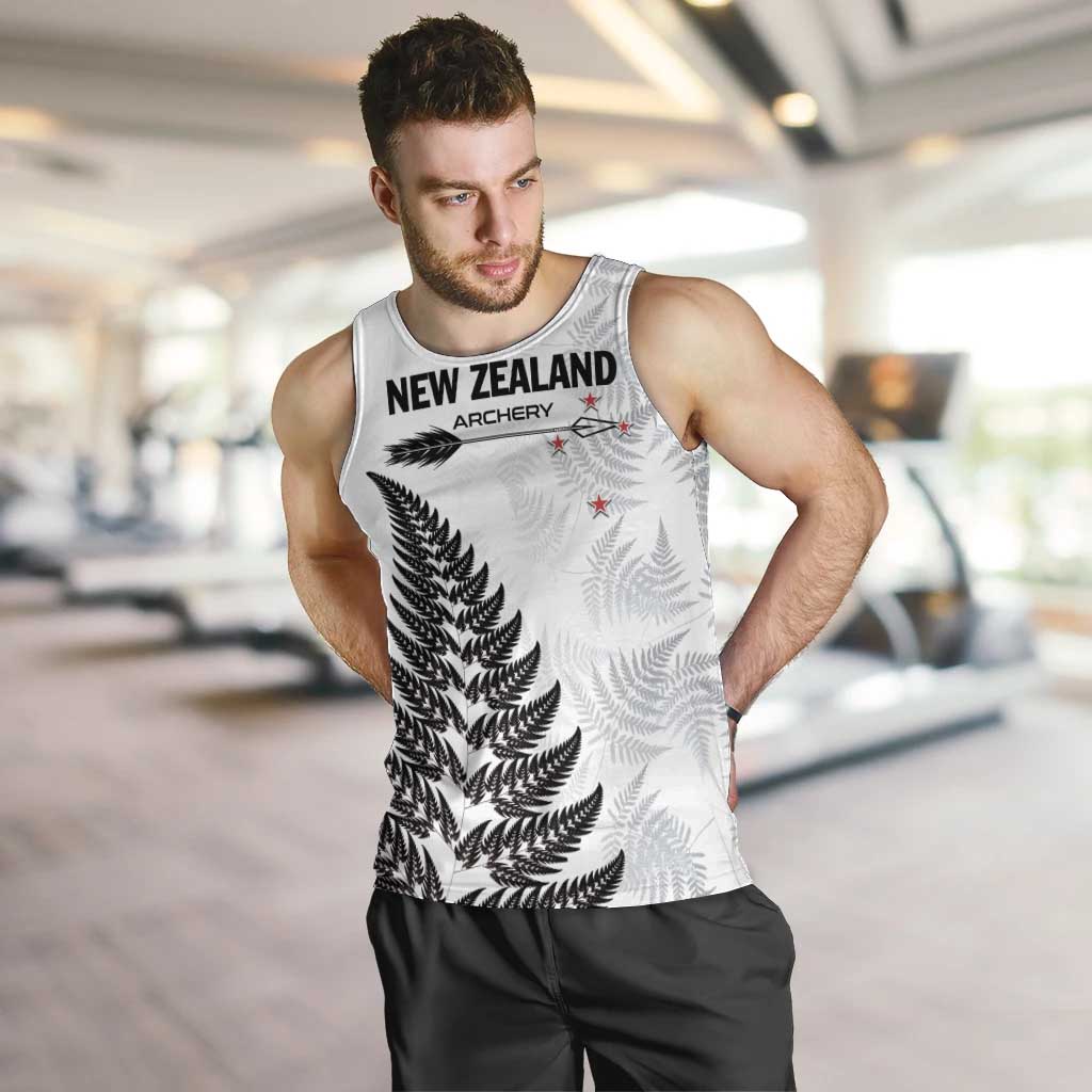 Personalised New Zealand 2025 Archery Men Tank Top Aotearoa Silver Arrows White
